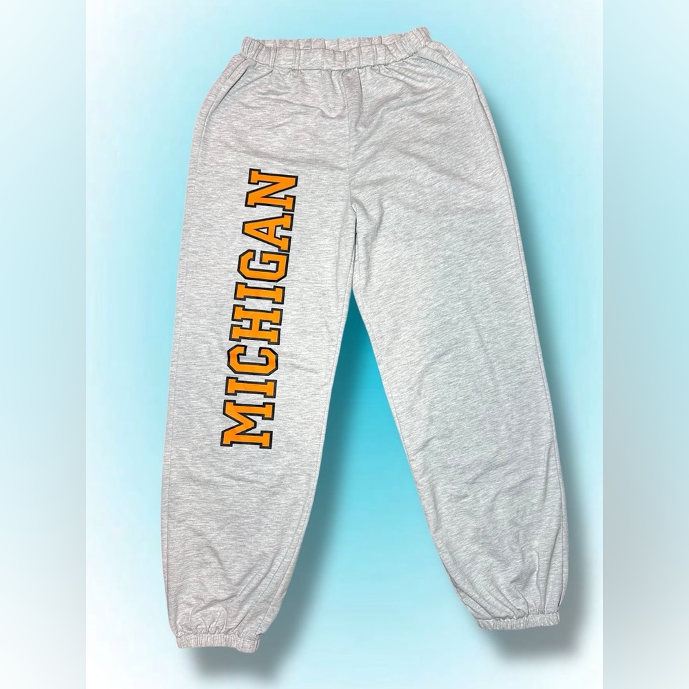 SHEIN Gray Joggers with orange 'MICHIGAN' Graphic